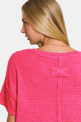 Zenana Women's Drop Shoulder Short Sleeve Jacquard Knit Top - Casual Chic